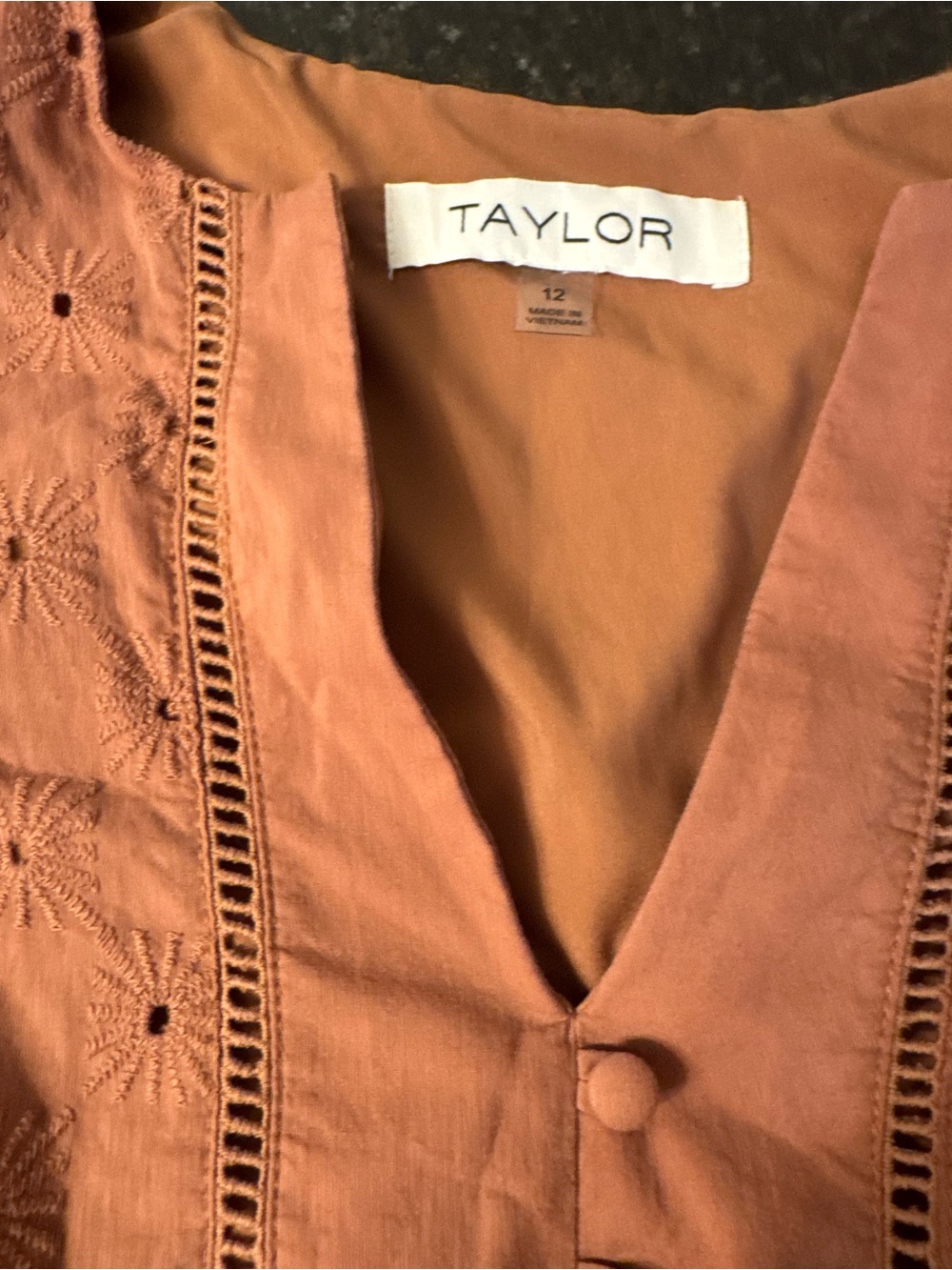 Taylor Rust Eyelet Midi Dress with Self-Tie Waist - Picture 2 of 3